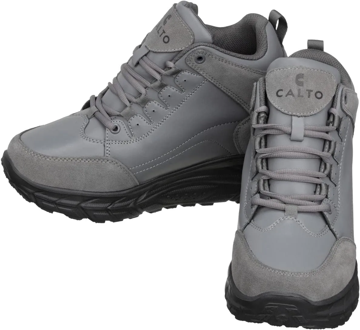 CALTO Men's Invisible Height Increasing Elevator Shoes - Grey Lace-up High-Top Hiking Style Sneaker Boots - 4 Inches Taller - S22799 - Size 10 D(M) US