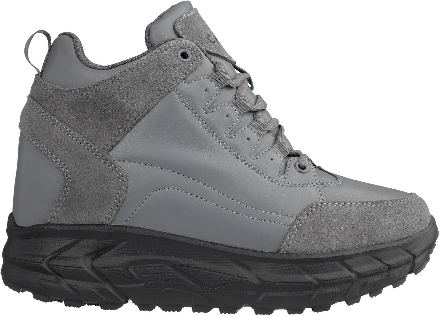 CALTO Men's Invisible Height Increasing Elevator Shoes - Grey Lace-up High-Top Hiking Style Sneaker Boots - 4 Inches Taller - S22799 - Size 10 D(M) US