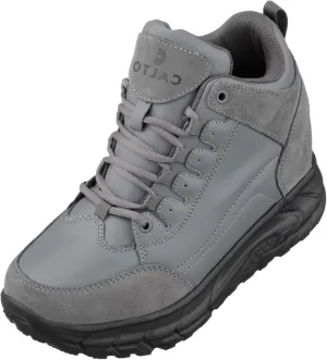 CALTO Men's Invisible Height Increasing Elevator Shoes - Grey Lace-up High-Top Hiking Style Sneaker Boots - 4 Inches Taller - S22799 - Size 10 D(M) US