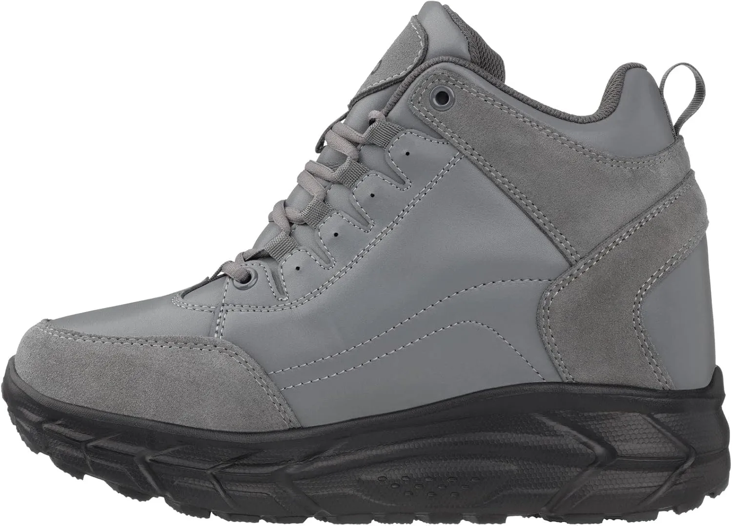 CALTO Men's Invisible Height Increasing Elevator Shoes - Grey Lace-up High-Top Hiking Style Sneaker Boots - 4 Inches Taller - S22799 - Size 10 D(M) US