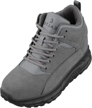 CALTO Men's Invisible Height Increasing Elevator Shoes - Grey Lace-up High-Top Hiking Style Sneaker Boots - 4 Inches Taller - S22800 - Size 7 D(M) US