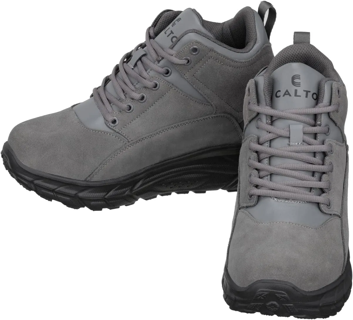 CALTO Men's Invisible Height Increasing Elevator Shoes - Grey Lace-up High-Top Hiking Style Sneaker Boots - 4 Inches Taller - S22800 - Size 7 D(M) US