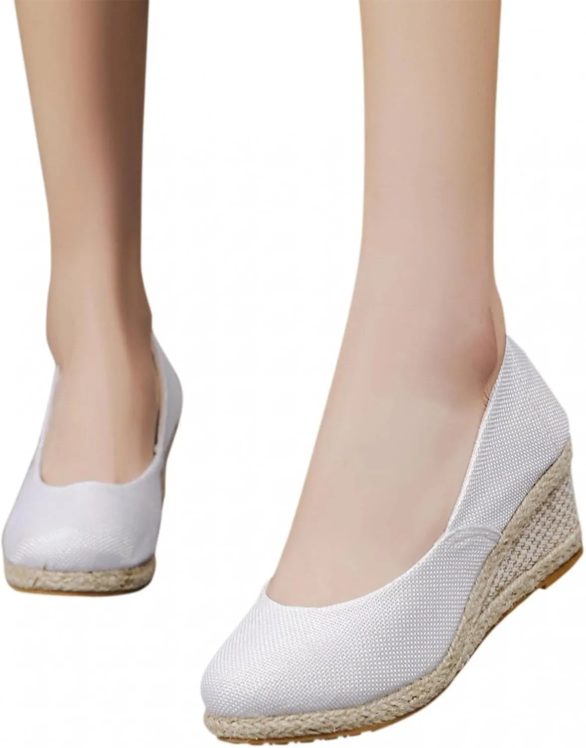 Canvas Espadrilles Wedges for Women Closed Toe High Heels Dress Sandals Round Toe Slip on Shoes Elegant Chunky Comfortable Walking Shoes