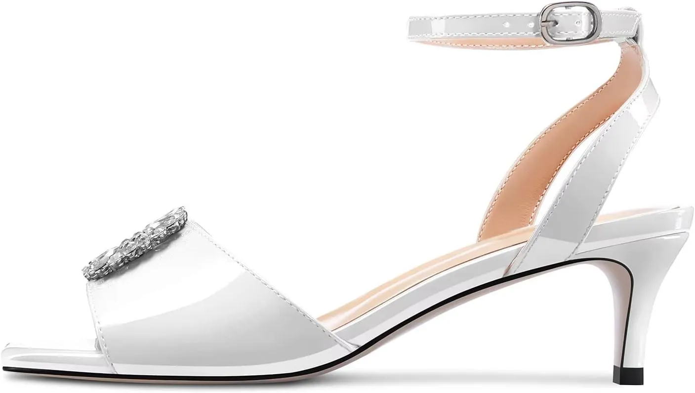 Castamere Women Mid Kitten Heel Open Toe Ankle Strap Sandals Rhinestone Crystal Wedding Dress 2.0 Inches Heels