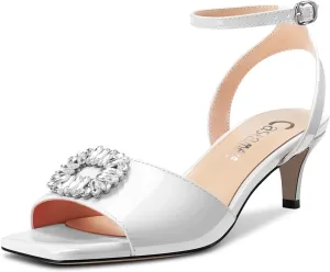 Castamere Women Mid Kitten Heel Open Toe Ankle Strap Sandals Rhinestone Crystal Wedding Dress 2.0 Inches Heels