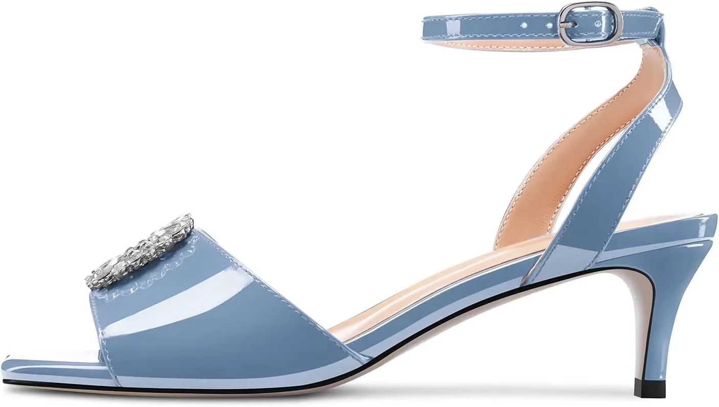 Castamere Women Mid Kitten Heel Open Toe Ankle Strap Sandals Rhinestone Crystal Wedding Dress 2.0 Inches Heels