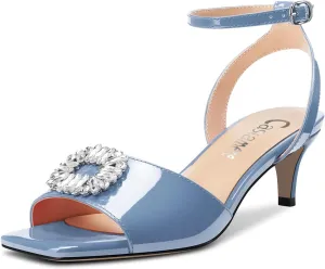 Castamere Women Mid Kitten Heel Open Toe Ankle Strap Sandals Rhinestone Crystal Wedding Dress 2.0 Inches Heels