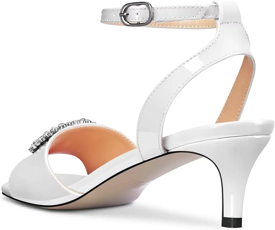 Castamere Women Mid Kitten Heel Open Toe Ankle Strap Sandals Rhinestone Crystal Wedding Dress 2.0 Inches Heels