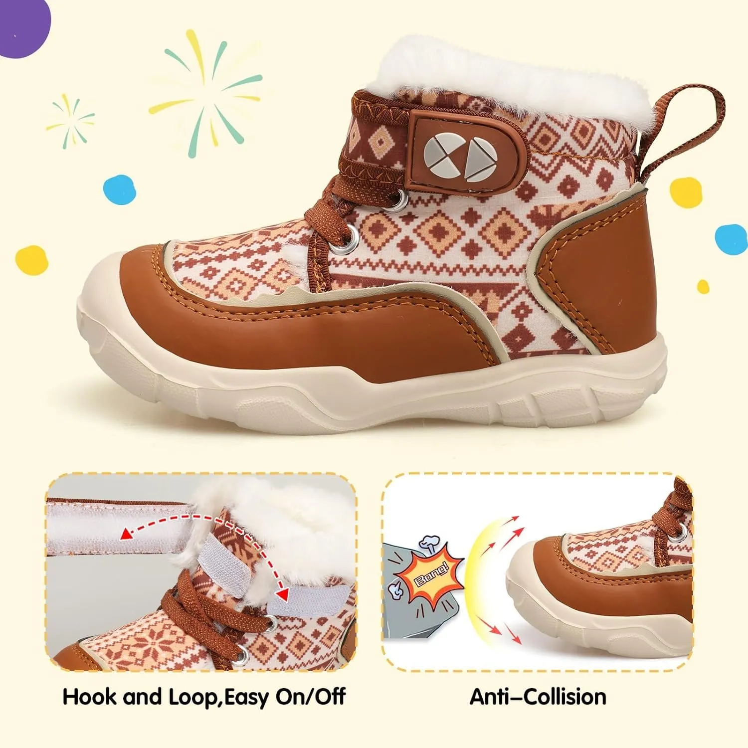 Centipede Demon Toddler Boots Boys Girls Winter Boots Waterproof Fleece Kids Snow Boots Faux Fur Booties Warm Walking Shoes for Indoor Outdoor