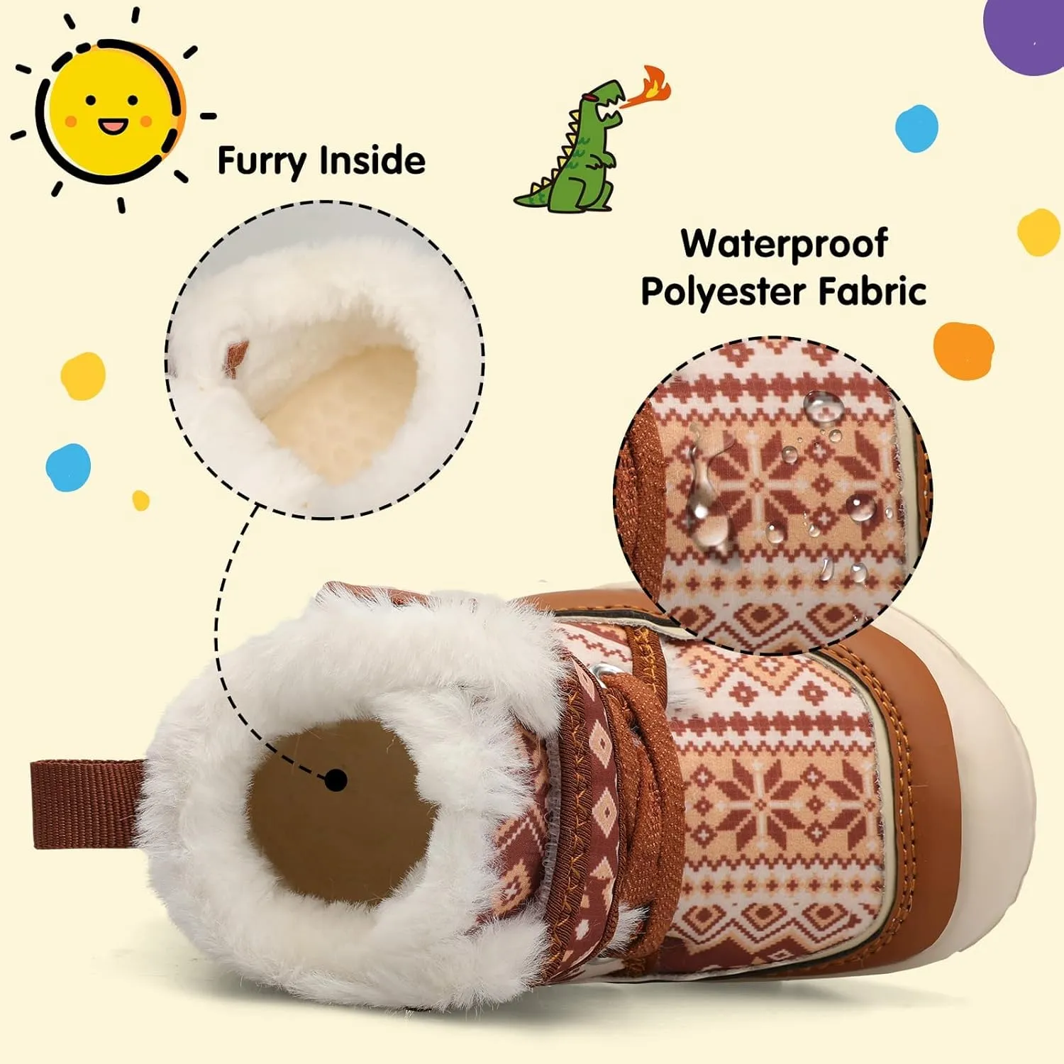 Centipede Demon Toddler Boots Boys Girls Winter Boots Waterproof Fleece Kids Snow Boots Faux Fur Booties Warm Walking Shoes for Indoor Outdoor