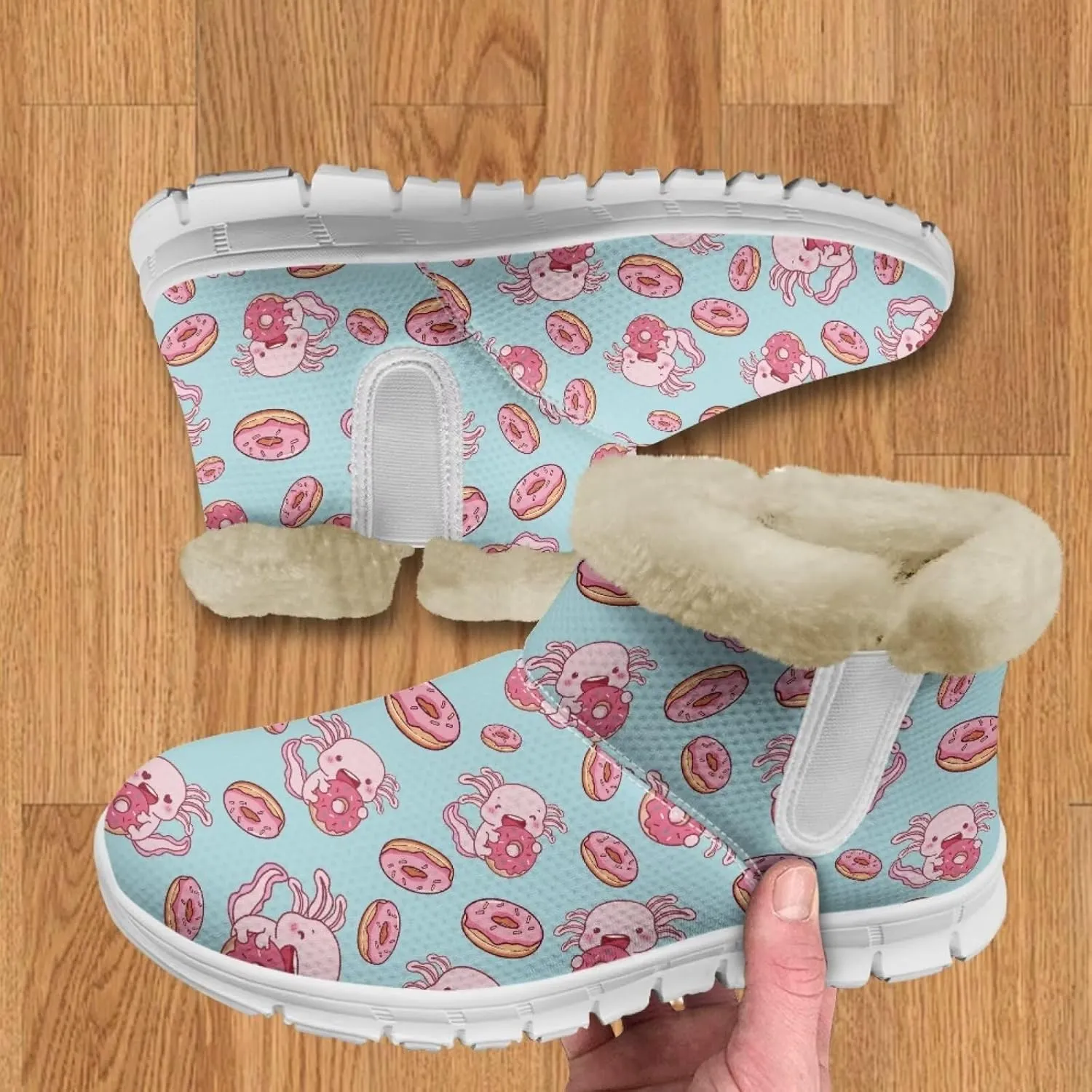 chaqlin Axolotl Snow Boots Winter Ankle Warm Boots Non Slip Sole for Women Wide Casual Outdoor Work Boots Soft Flannel Plush Lightweight Flat Heels Boots