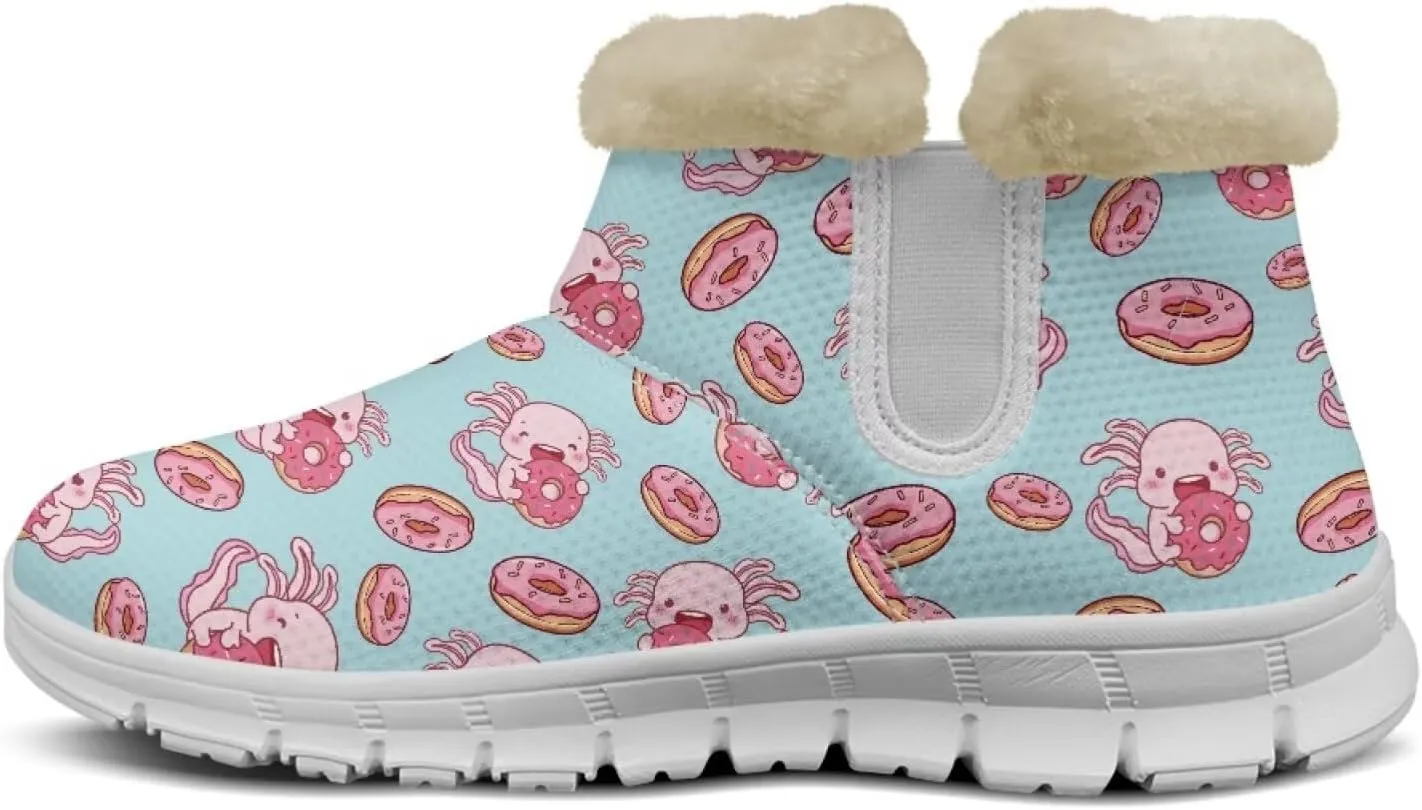 chaqlin Axolotl Snow Boots Winter Ankle Warm Boots Non Slip Sole for Women Wide Casual Outdoor Work Boots Soft Flannel Plush Lightweight Flat Heels Boots