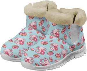 chaqlin Axolotl Snow Boots Winter Ankle Warm Boots Non Slip Sole for Women Wide Casual Outdoor Work Boots Soft Flannel Plush Lightweight Flat Heels Boots