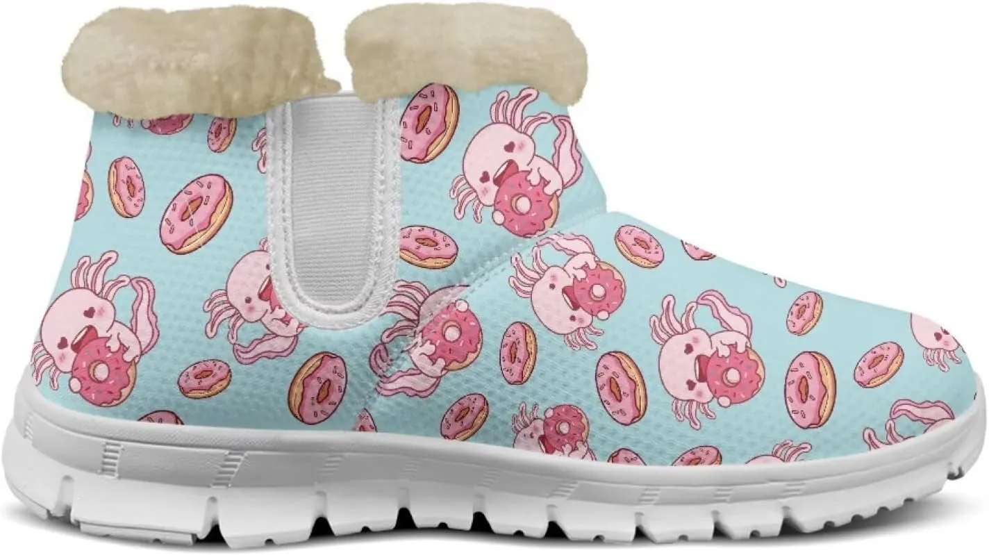 chaqlin Axolotl Snow Boots Winter Ankle Warm Boots Non Slip Sole for Women Wide Casual Outdoor Work Boots Soft Flannel Plush Lightweight Flat Heels Boots