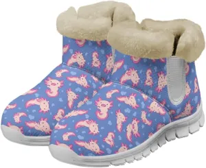 chaqlin Axolotl Snow Boots Winter Ankle Warm Boots Non Slip Sole for Women Wide Casual Outdoor Work Boots Soft Flannel Plush Lightweight Flat Heels Boots