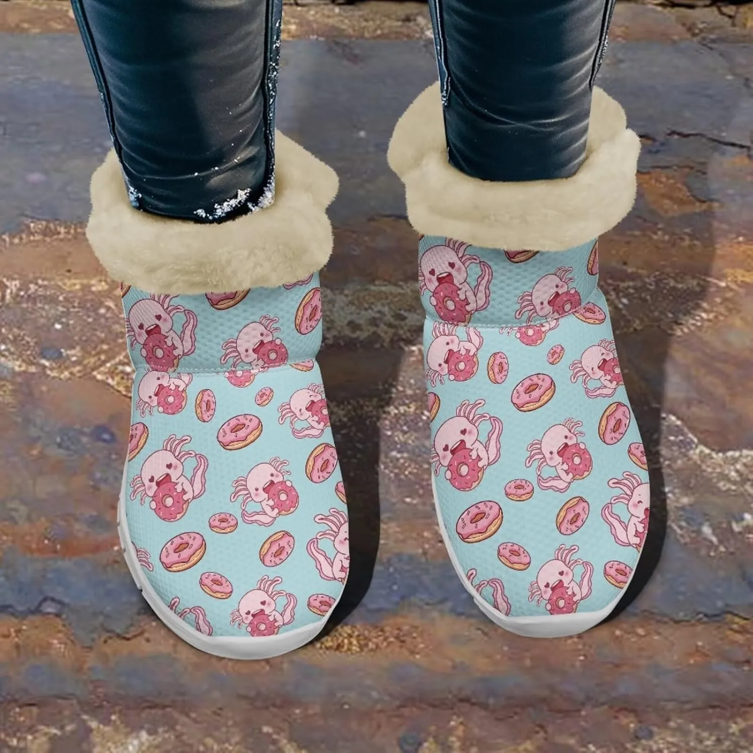 chaqlin Axolotl Snow Boots Winter Ankle Warm Boots Non Slip Sole for Women Wide Casual Outdoor Work Boots Soft Flannel Plush Lightweight Flat Heels Boots