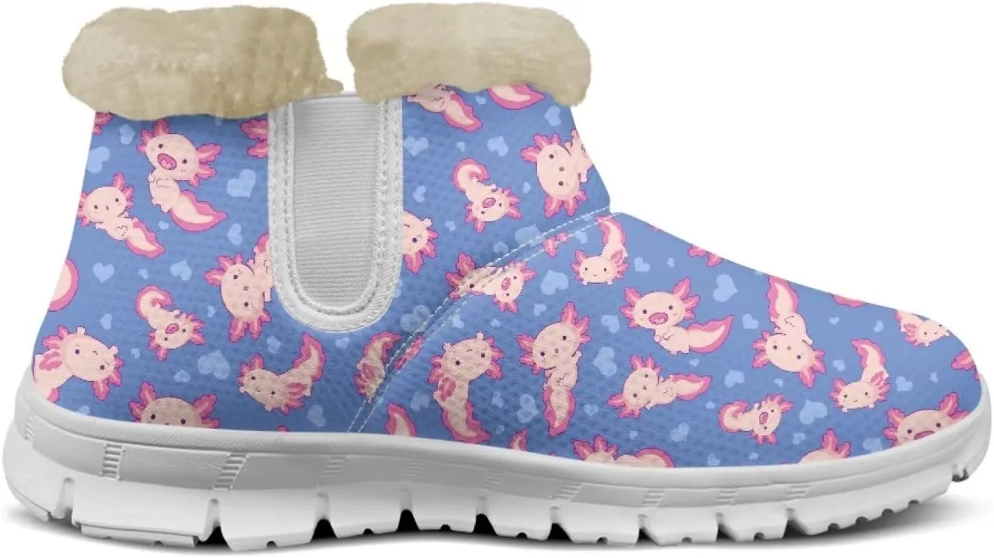 chaqlin Axolotl Snow Boots Winter Ankle Warm Boots Non Slip Sole for Women Wide Casual Outdoor Work Boots Soft Flannel Plush Lightweight Flat Heels Boots