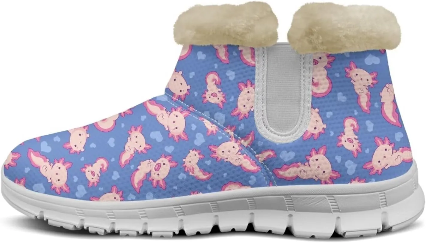 chaqlin Axolotl Snow Boots Winter Ankle Warm Boots Non Slip Sole for Women Wide Casual Outdoor Work Boots Soft Flannel Plush Lightweight Flat Heels Boots