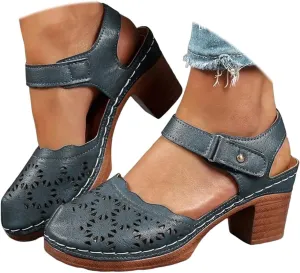 Chunky Heels for Women, Womens Closed Toe Sandals Dressy Comfortable Orthopedic Platform Wedges High Block Heels Ankle Strap Flower Sandals Dress Summer Shoes