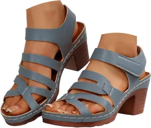 Chunky Heels for Women, Womens Orthopedic Platform Wedge Sandals Dressy Summer Comfortable High Block Heels Ankle Strap Strappy Sandals Dress Shoes for Party Wedding Working