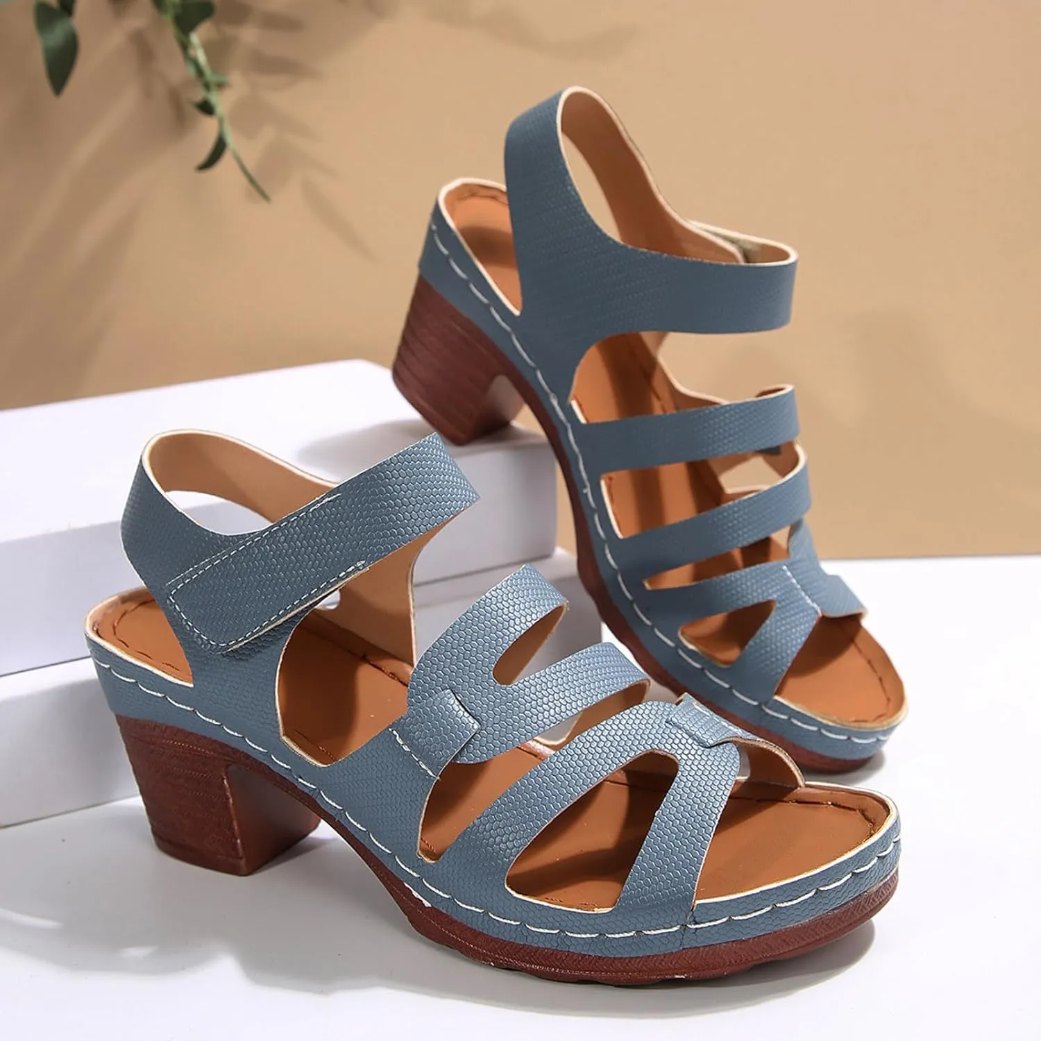 Chunky Heels for Women, Womens Orthopedic Platform Wedge Sandals Dressy Summer Comfortable High Block Heels Ankle Strap Strappy Sandals Dress Shoes for Party Wedding Working