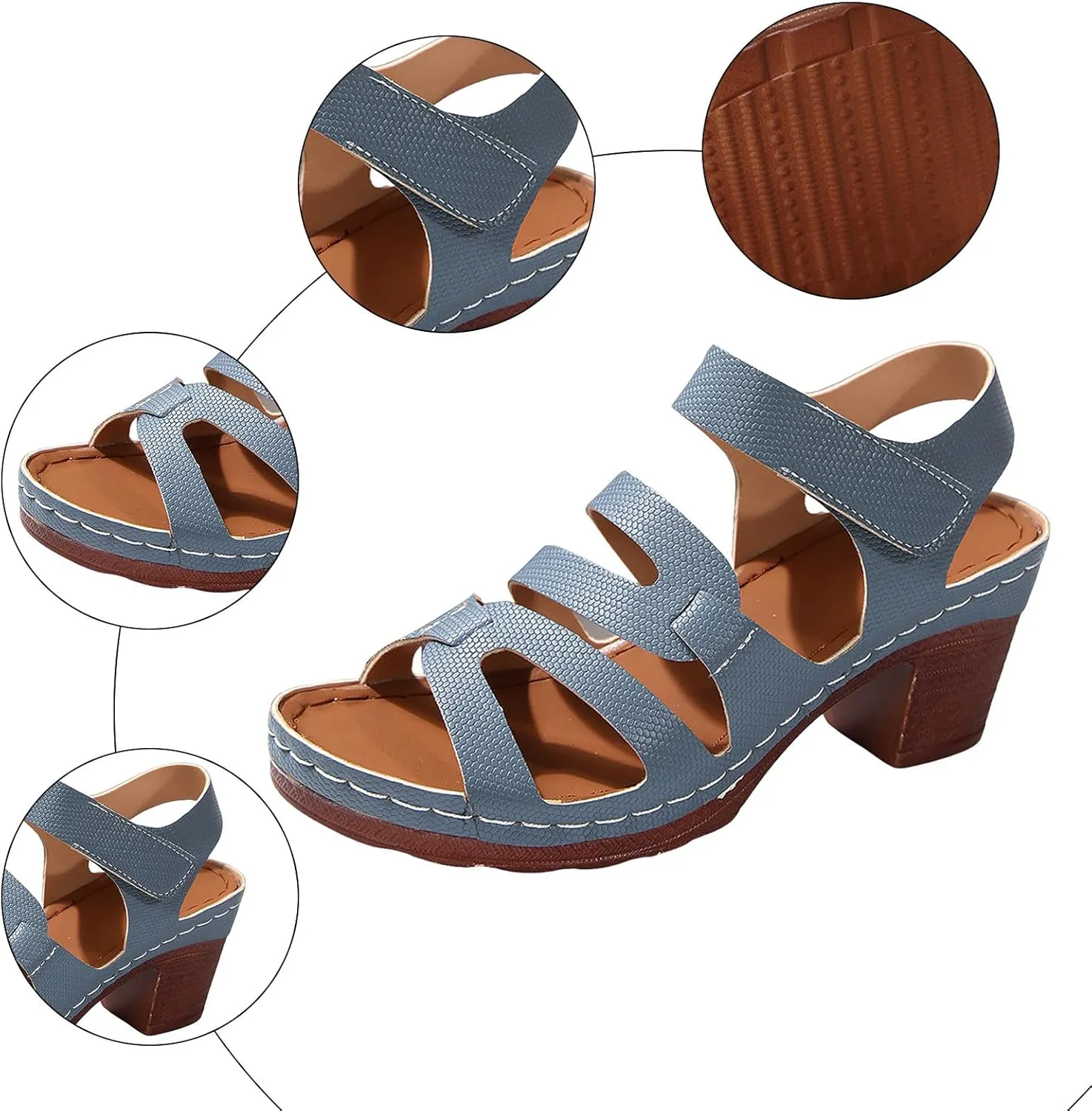 Chunky Heels for Women, Womens Orthopedic Platform Wedge Sandals Dressy Summer Comfortable High Block Heels Ankle Strap Strappy Sandals Dress Shoes for Party Wedding Working