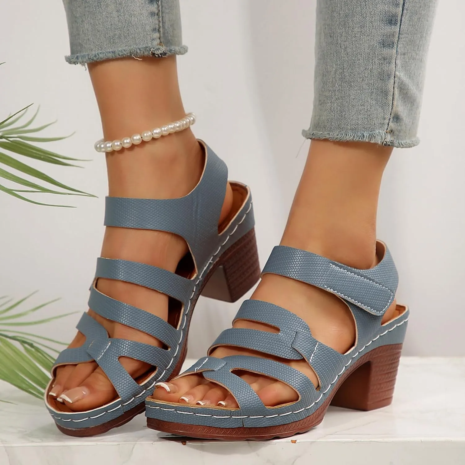 Chunky Heels for Women, Womens Orthopedic Platform Wedge Sandals Dressy Summer Comfortable High Block Heels Ankle Strap Strappy Sandals Dress Shoes for Party Wedding Working