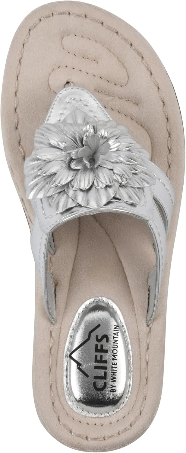 CLIFFS BY WHITE MOUNTAIN Women's Cassia Mini Wedge Flower Flip Flop Sandal