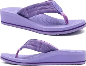 COFACE Women’s Flip Flops with Comfortable Arch Support Ladies Dressy Lightweight Wedge Flip-Flops Summer Soft Yoga Mat Platform Thong Sandals for Beach, Purple Size 8