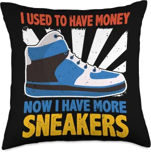 Collector, No Money More Sneakers, Shoe Collecting Throw Pillow, 18x18, Multicolor