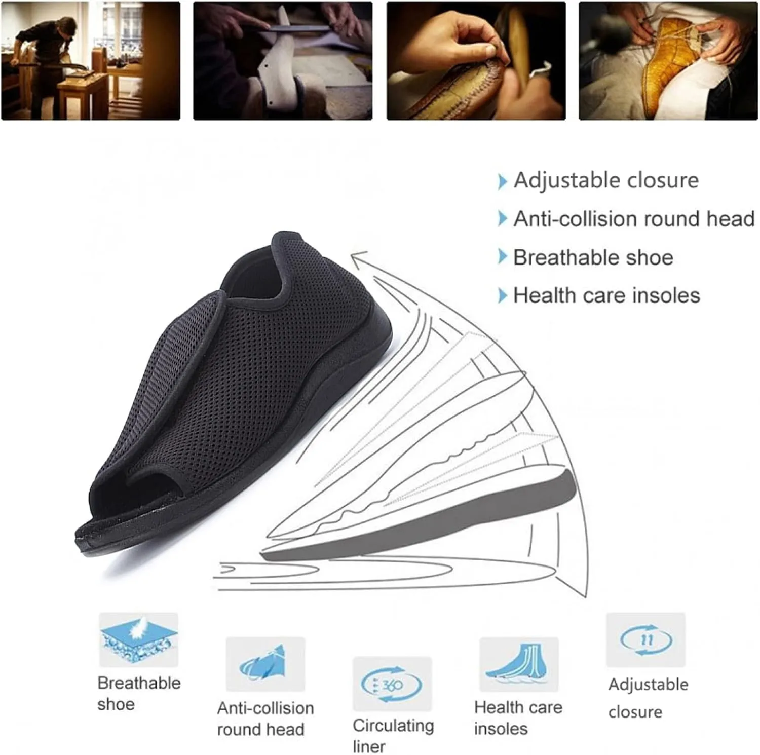 Comfortable Casual Arch Support Sneakers，Summer Extra Wide Open Toe Sandals, Adjustable Arthritis Edema Slippers for Seniors,Brown,45