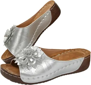 Comfortable Non-Slip Solid Color Open-Toe Wedge Sandals for Dress Orthopedic Summer Ladies Platform Leather Arch Support Shoes Chic Flowers Women Fish Mouth Open Toe Slippers Sandal