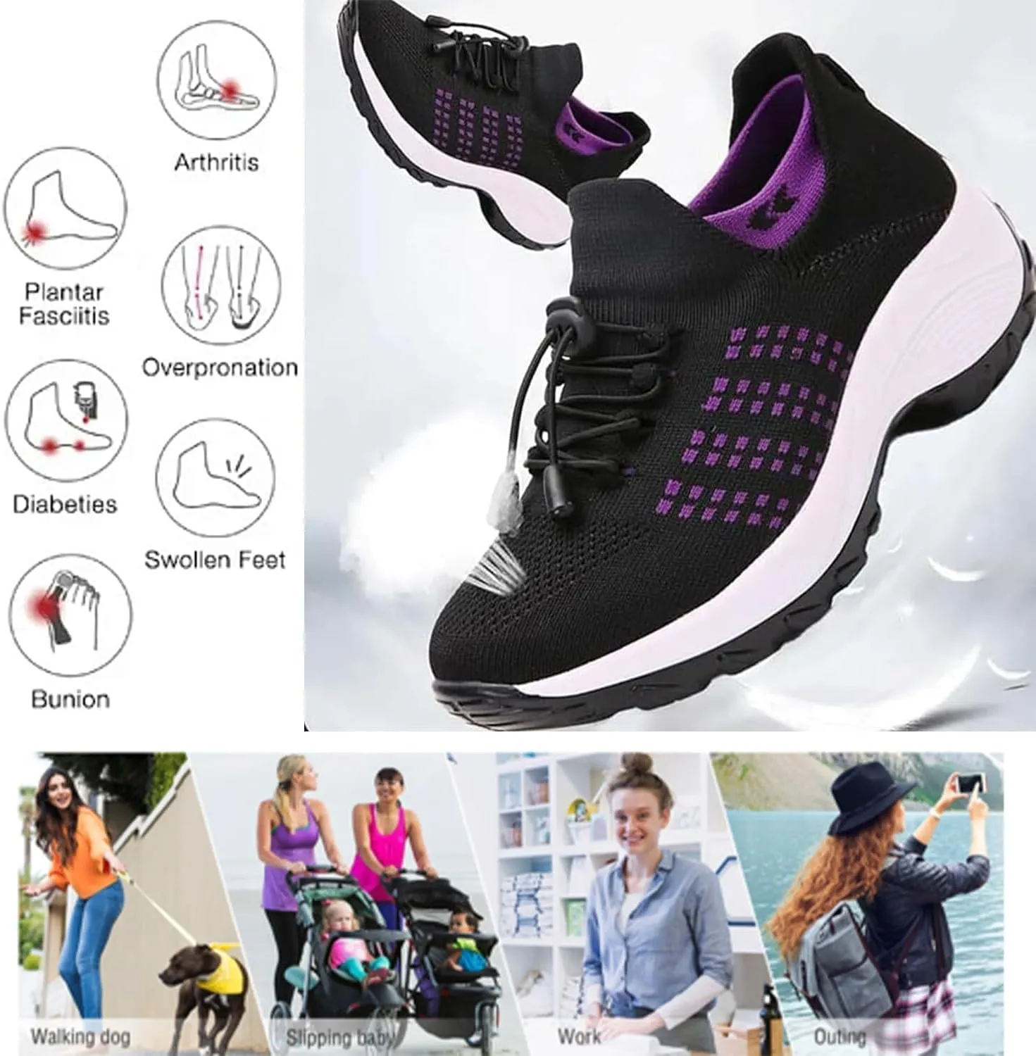 Comfortwear Ortho Shoes for Women Plantar Fasciitis, Non Slip Comfort Wear Orthowear Sneakers, Wide Width