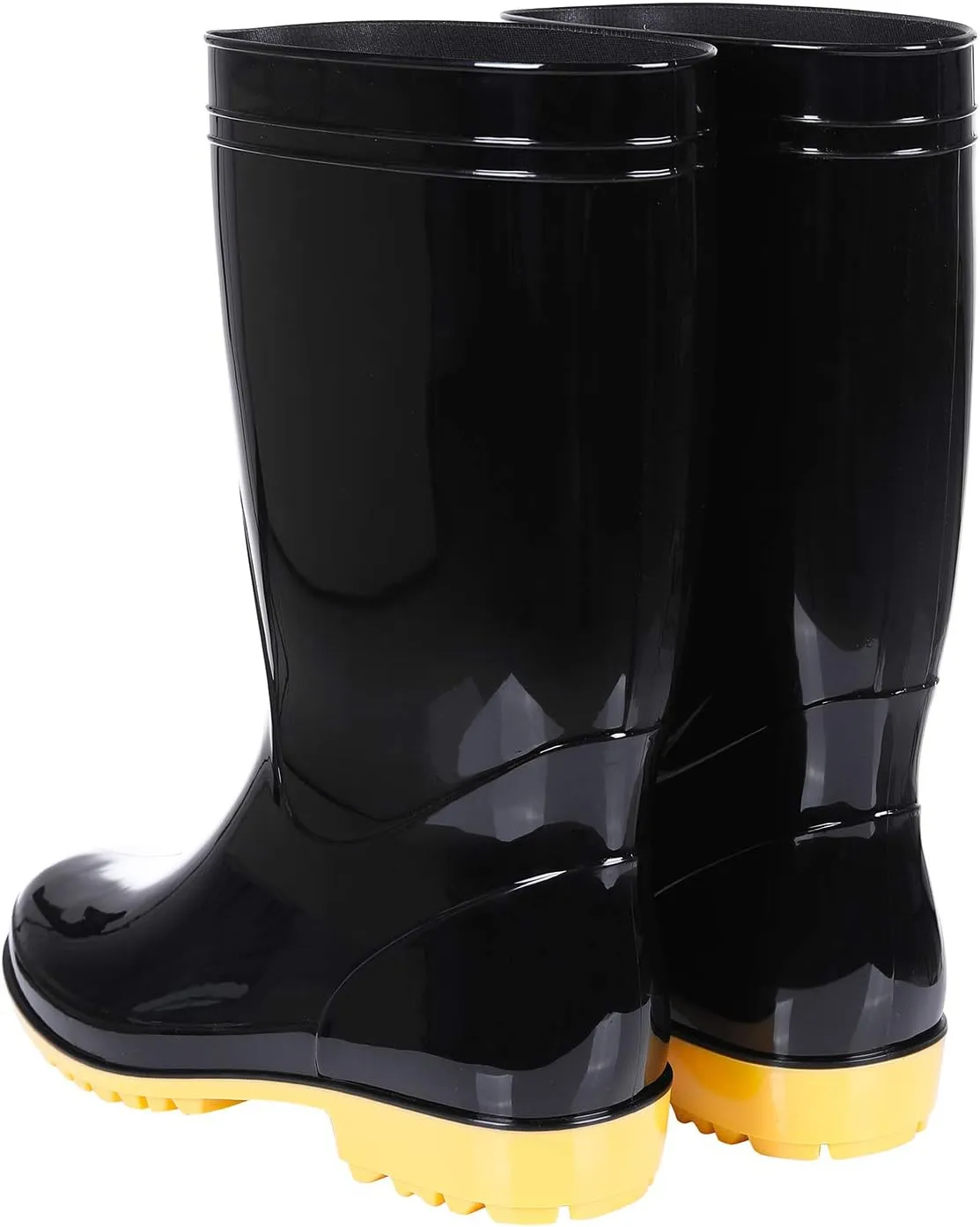 Comwarm Men's Mid-calf Rain Boots Waterproof Anti-Slip Black PVC Adult Outdoor Work Rubber Boots