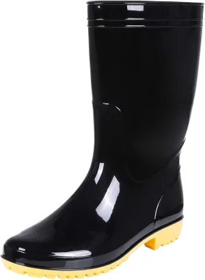Comwarm Men's Mid-calf Rain Boots Waterproof Anti-Slip Black PVC Adult Outdoor Work Rubber Boots