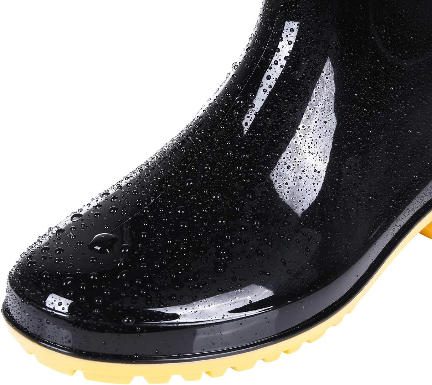 Comwarm Men's Mid-calf Rain Boots Waterproof Anti-Slip Black PVC Adult Outdoor Work Rubber Boots