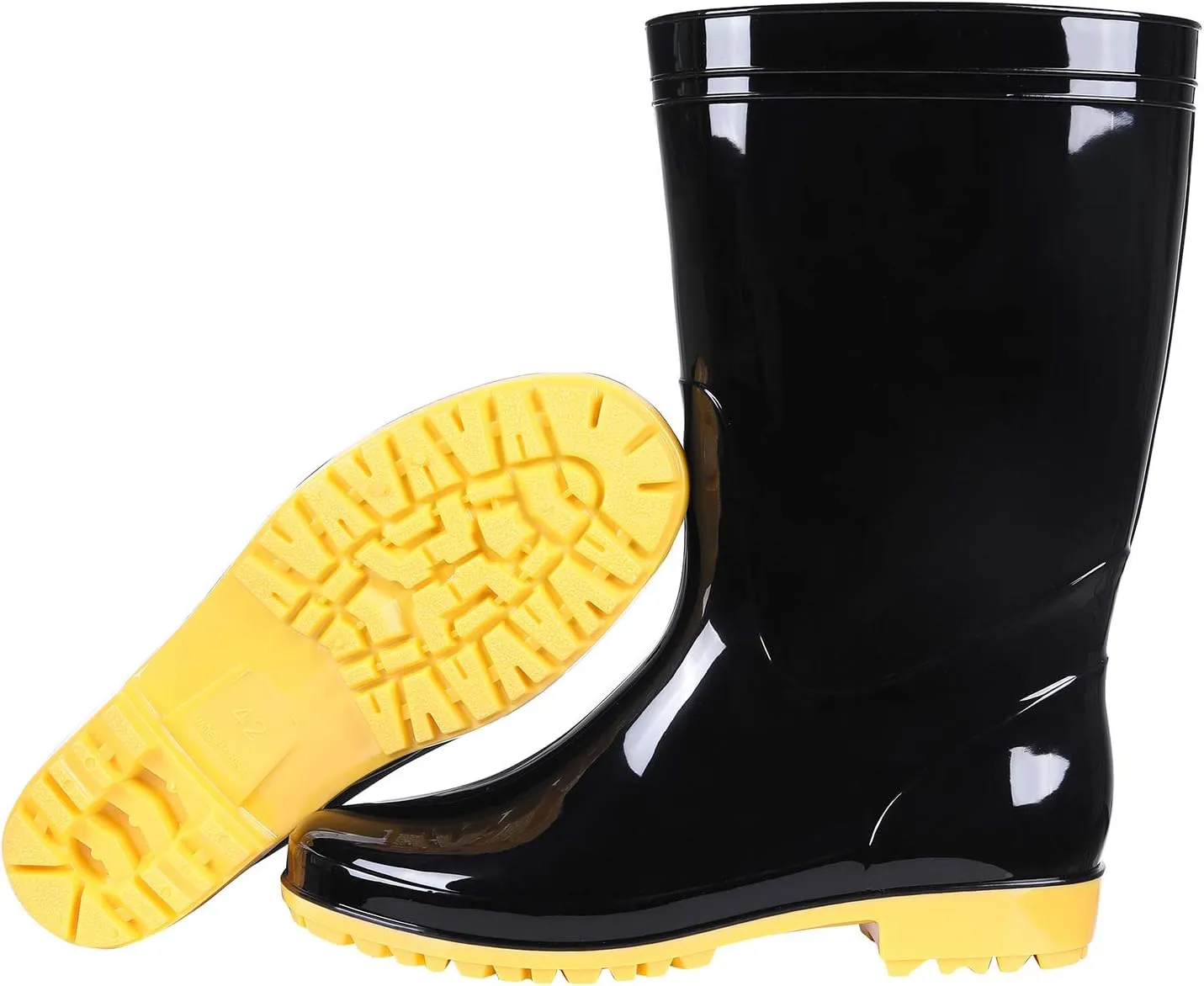 Comwarm Men's Mid-calf Rain Boots Waterproof Anti-Slip Black PVC Adult Outdoor Work Rubber Boots