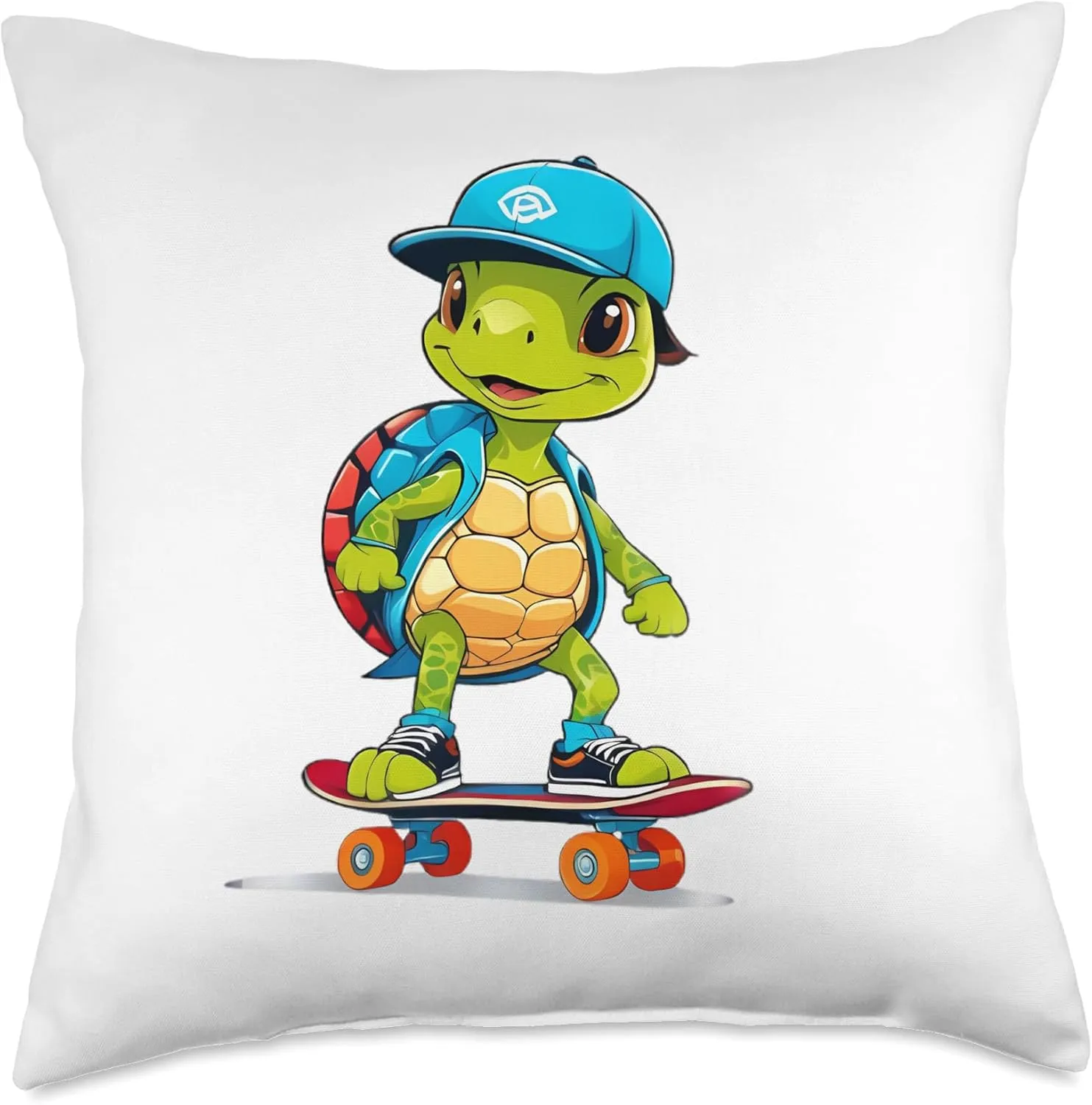 Cool Skateboarding Turtle with Cap – Fun Animal Character Throw Pillow