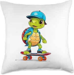Cool Skateboarding Turtle with Cap – Fun Animal Character Throw Pillow