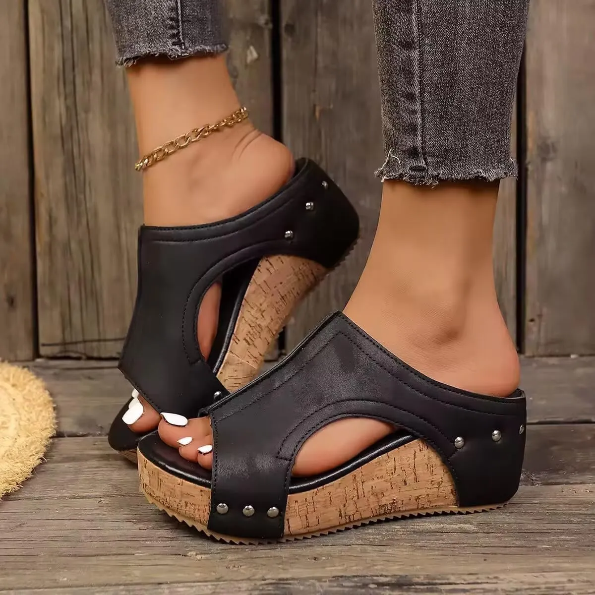 Cork Wedges Sandals for Women Thick Sole Comfy Non-slip Orthotic Sandals Wedge Casual Summer Dressy Platform Slides