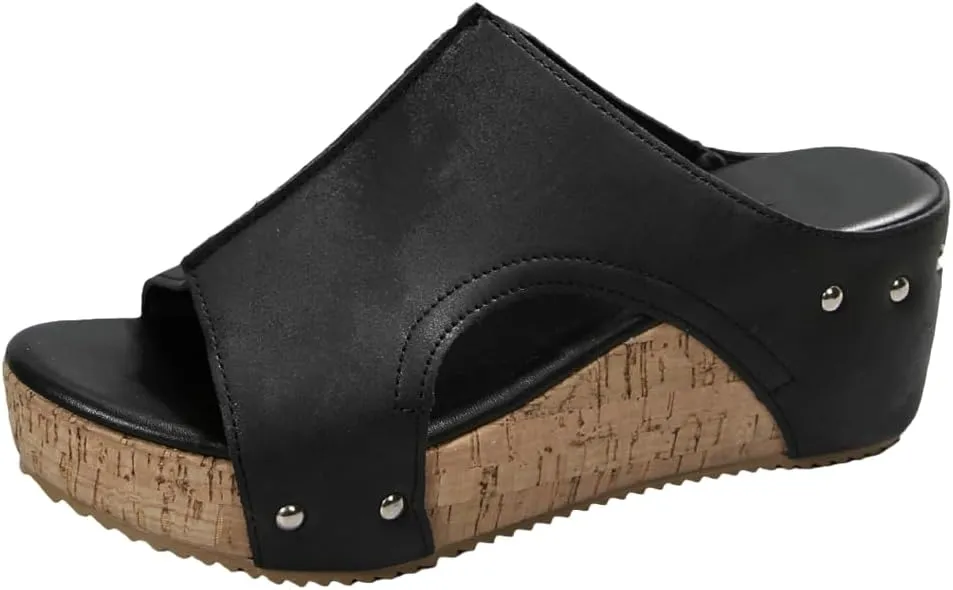 Cork Wedges Sandals for Women Thick Sole Comfy Non-slip Orthotic Sandals Wedge Casual Summer Dressy Platform Slides
