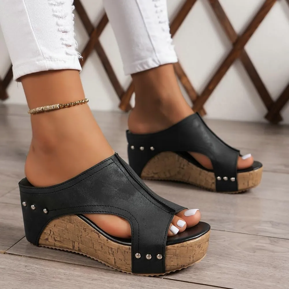 Cork Wedges Sandals for Women Thick Sole Comfy Non-slip Orthotic Sandals Wedge Casual Summer Dressy Platform Slides