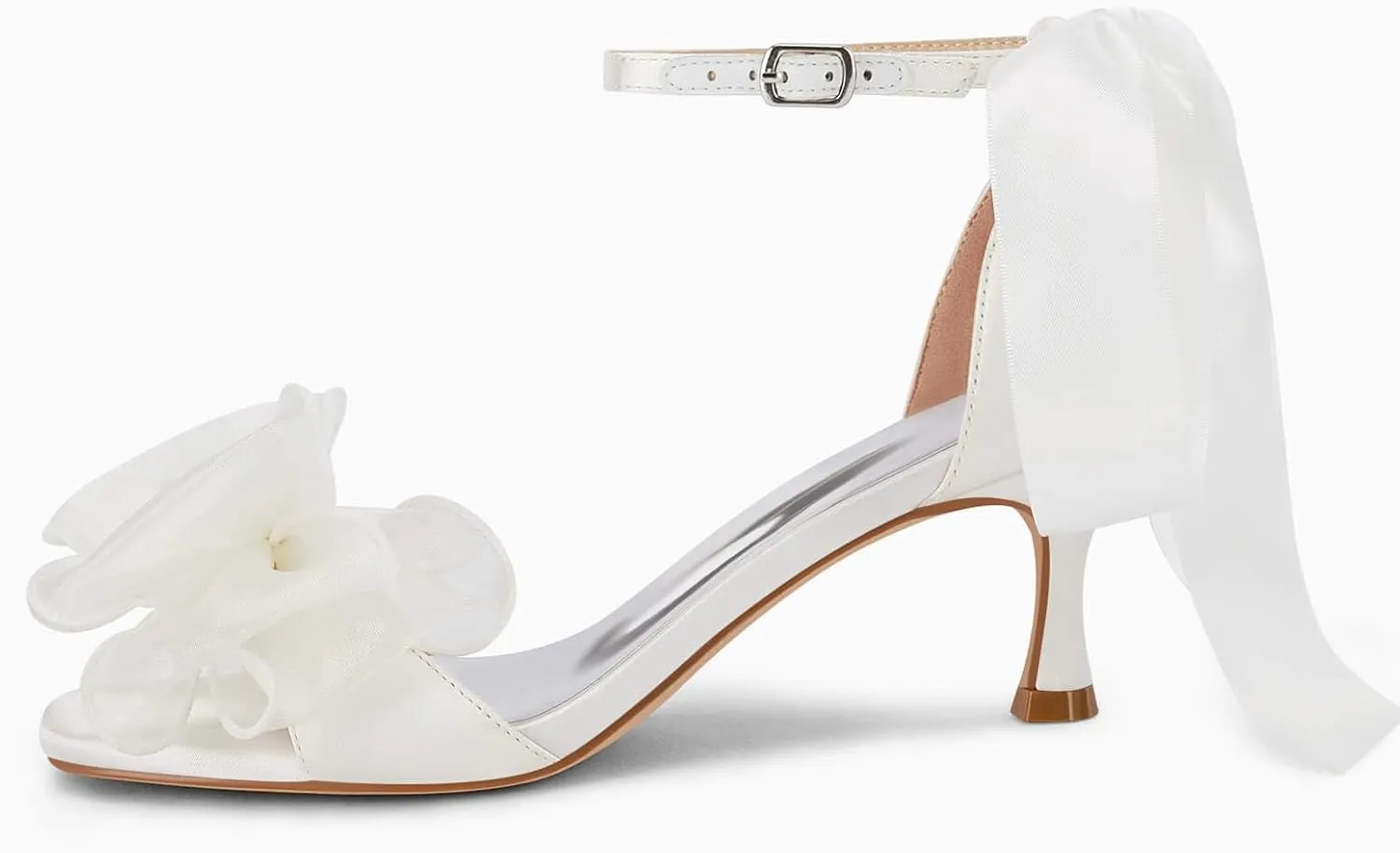 Coutgo Womens Bow Kitten Heels Sandals Square Open Toe Ankle Strap Satin Ribbon Wedding Dress Shoes