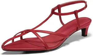 Coutgo Womens Dress Sandals Strappy Low Kitten Heels Pointed Open Toe Summer Beach Shoes