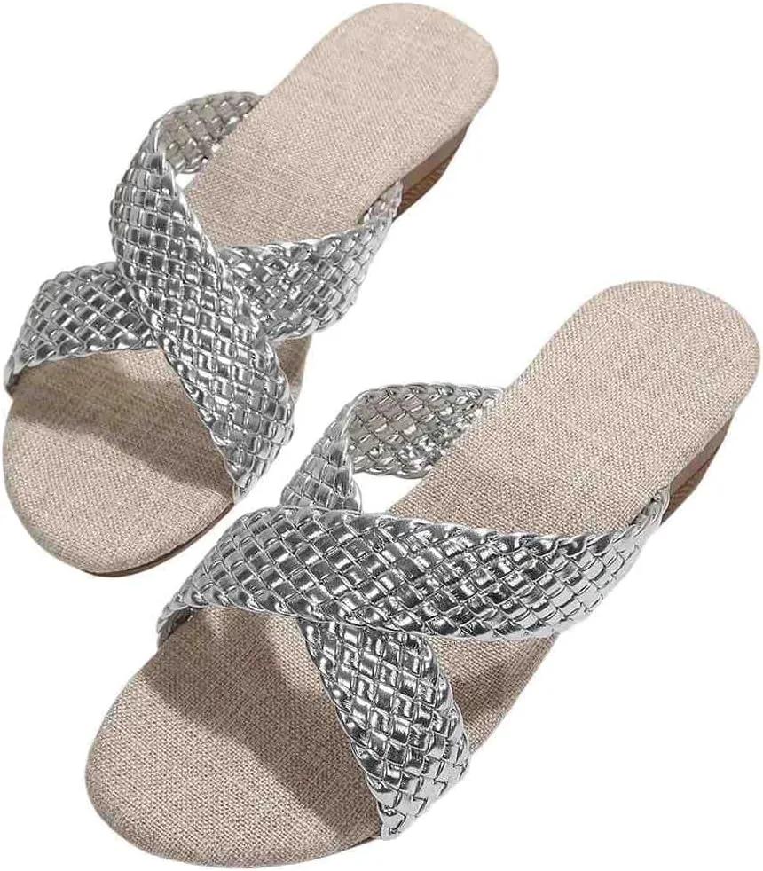 Cross Sandals-Flat-bottomed Textile cross upper Rubber Espadrille sole Sandals Summer Beach Travel Shoe Slipper Flip Flop