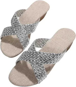 Cross Sandals-Flat-bottomed Textile cross upper Rubber Espadrille sole Sandals Summer Beach Travel Shoe Slipper Flip Flop