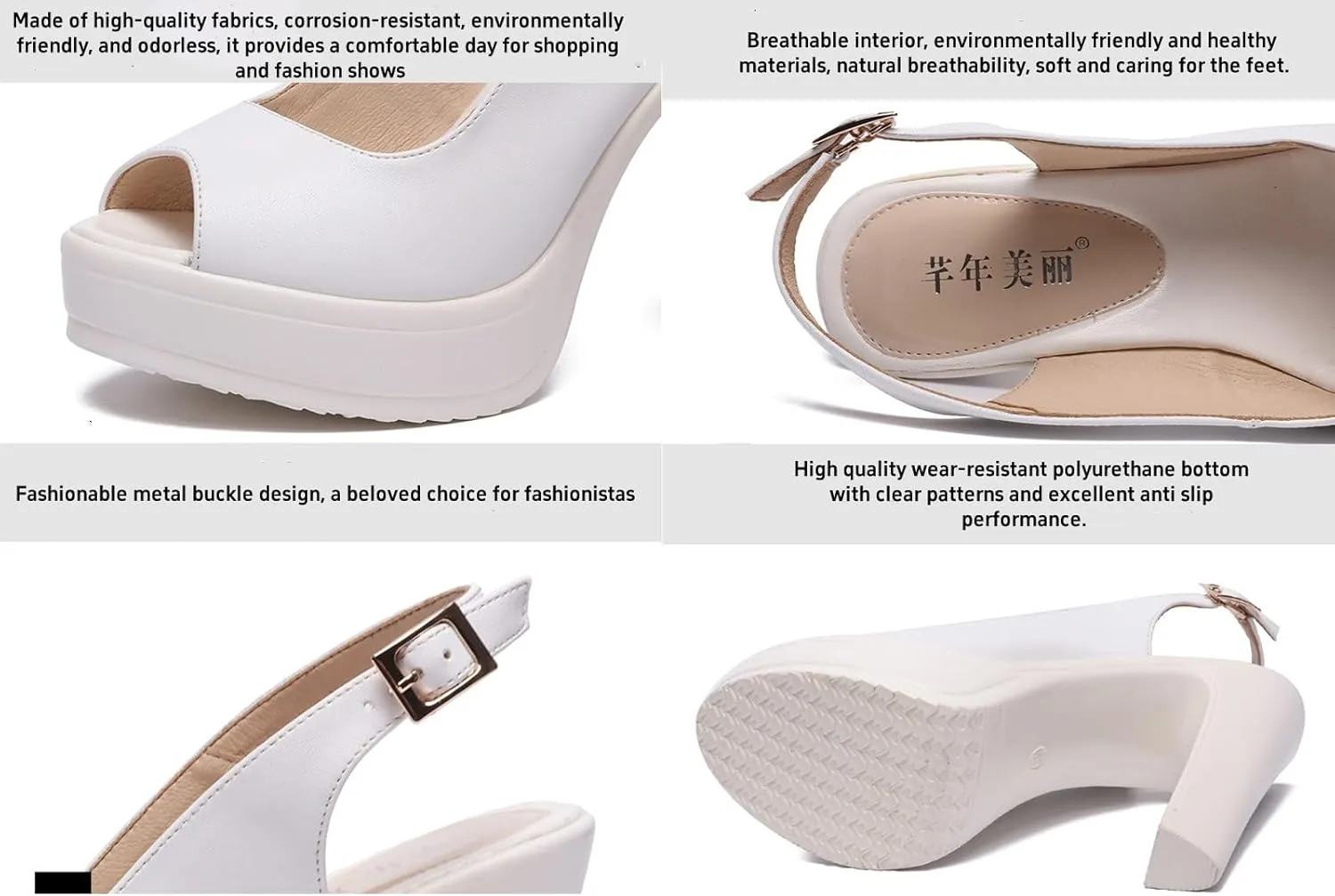 CROSSBABY Womens Peep Toe Slingback Buckle Platform Sandals， Fashion Sexy Wedge High Heel Pumps Shoes 3.9 Inch