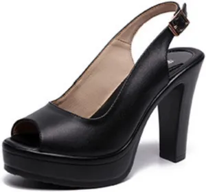 CROSSBABY Womens Peep Toe Slingback Buckle Platform Sandals， Fashion Sexy Wedge High Heel Pumps Shoes 3.9 Inch