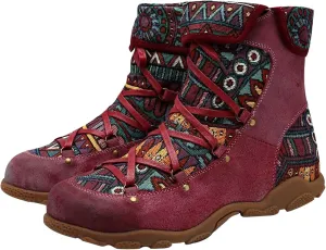 Ctreela Aztec Ethnic Boots for Women Outdoor Hiking Walking Vintage Western Hiker Booties Retro Lace up Field Combat Boot