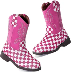 DADAWEN Boys Girls Cowboy Boots Embroidery Glitter Mid Calf Square Toe Kids Western Cowgirl Boots Riding Shoes (Toddler/Little Kid/Big Kid)